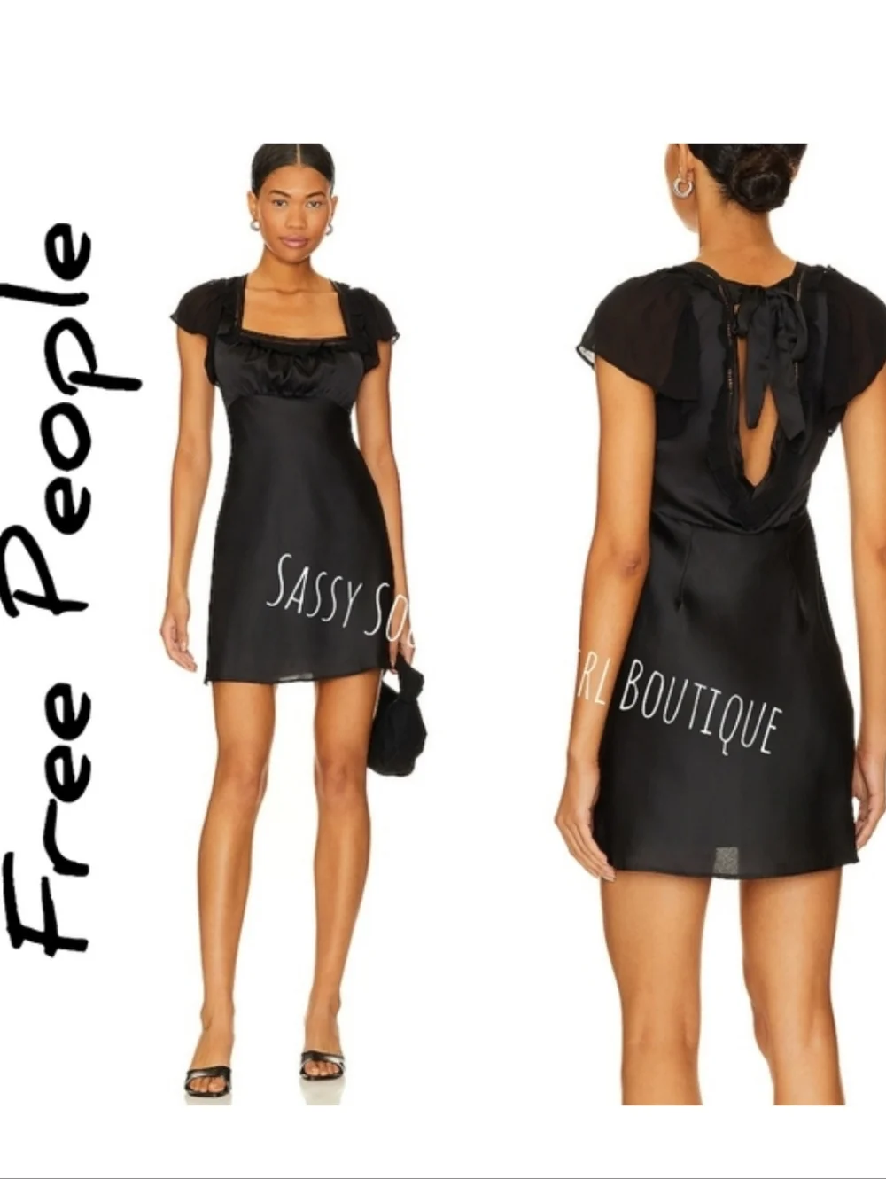 🆕⭐Free People black satin baby mini dress
